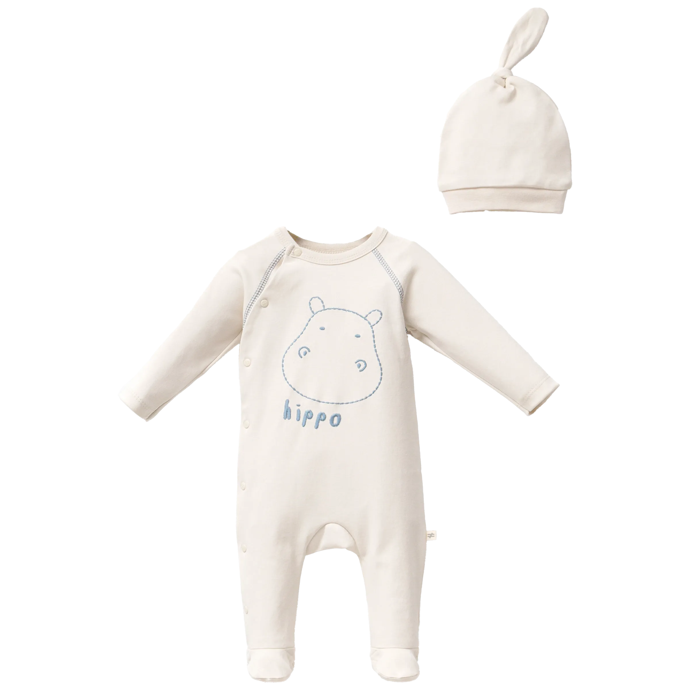 Cream Hippo Graphic Babygrow & Hat