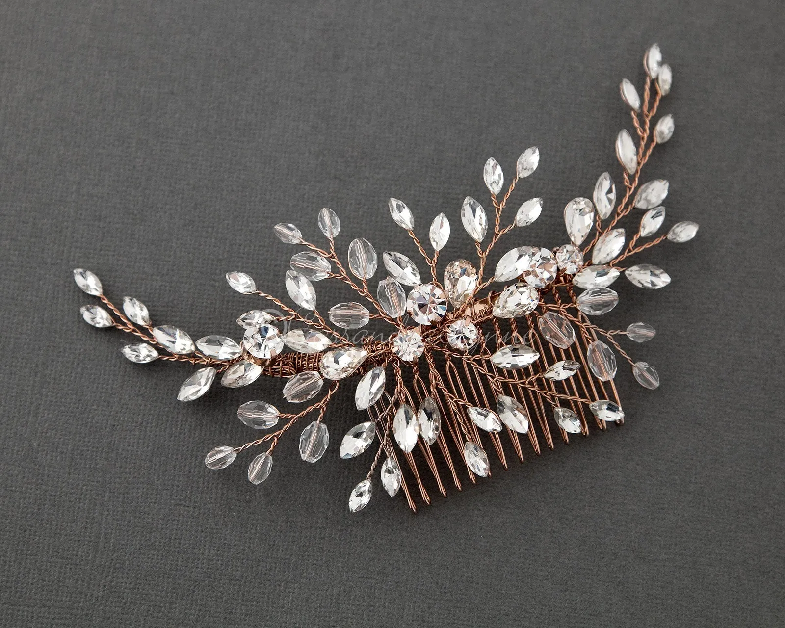 Rhinestone and Crystal Spray Bridal Comb